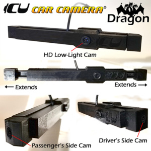 The Dragon ICU Car Camera is a 3-way dash cam with FRONT (HD Low-light wide-angle vision), LEFT (wide-angle), and RIGHT (wide-angle) CAMERAS