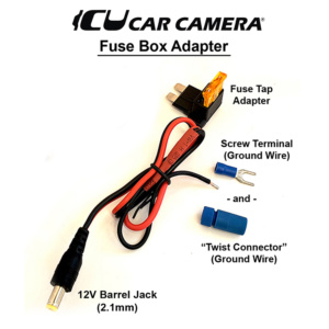Easy installation DC Power adapter to vehicle fuse box and a ground screw or wire that can be used to power the ICU Car Cam System™ Video Monitors or other components that connect to 12V DC Power. Choose between 4 types.