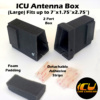 The Large ICU Antenna Box allows ICU Car Camera customers to replace their factory Shark Fin Satellite/Radio antennas with the ICU Car Camera, and move the antenna to a new location inside the vehicle mounted to the rear window. Fits 7"x1.75"x2.75" inside